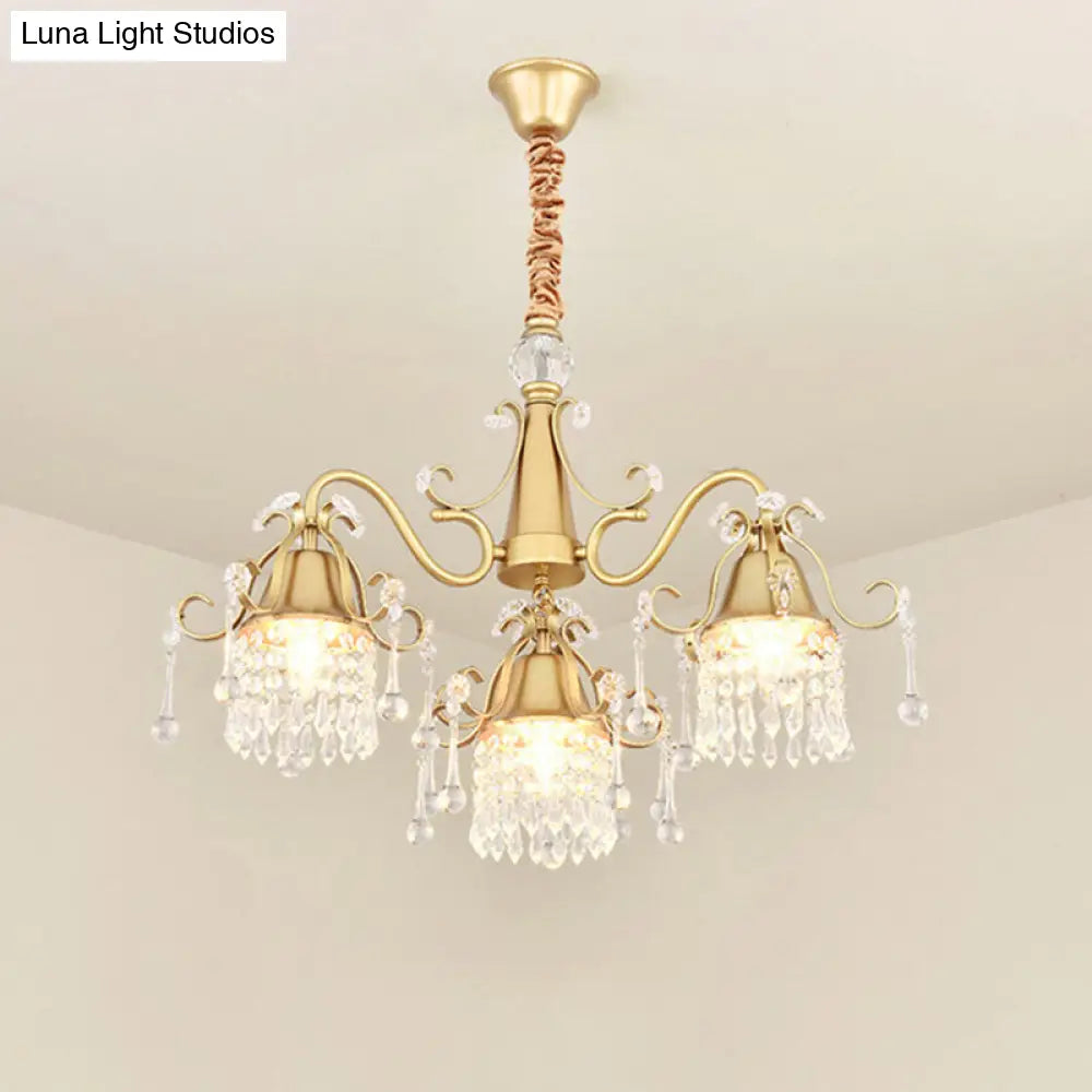 Gold Led Crystal Pendant Chandelier For Mid-Century Living Room Ceiling