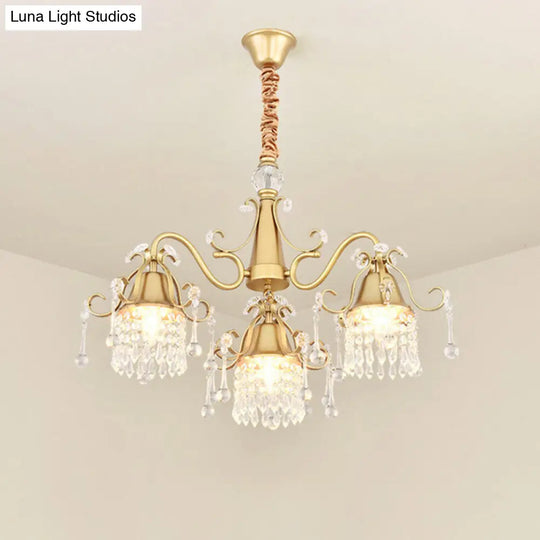 Gold Led Crystal Pendant Chandelier For Mid-Century Living Room Ceiling