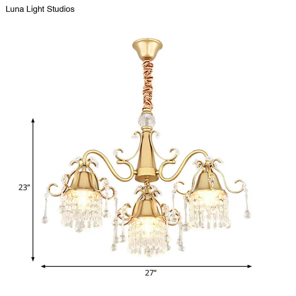 Gold Led Crystal Pendant Chandelier - Mid-Century Branch Design For Living Room