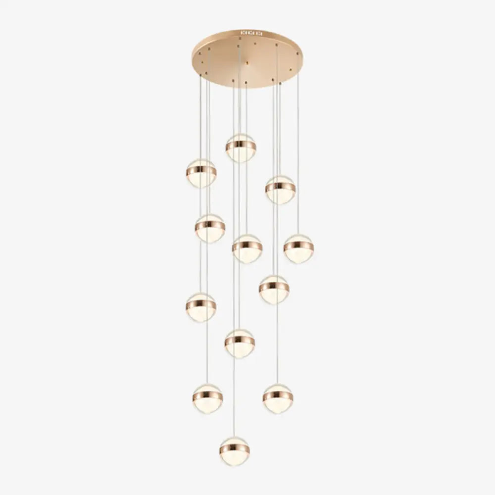 Gold Led Crystal Staircase Ceiling Light With Ball Shade 12 /