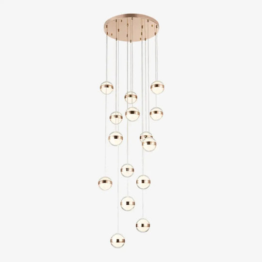 Gold Led Crystal Staircase Ceiling Light With Ball Shade 15 /
