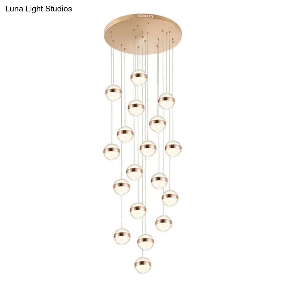 Gold Crystal Led Multi-Ceiling Light With Ball Shade For Staircase Suspension