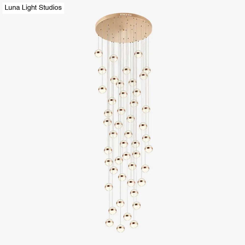 Gold Crystal Led Multi-Ceiling Light With Ball Shade For Staircase Suspension