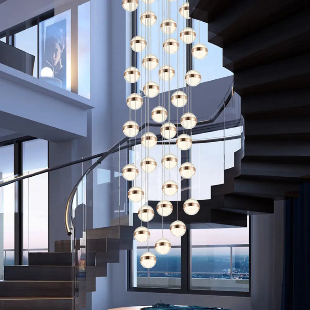 Gold Led Crystal Staircase Ceiling Light With Ball Shade 25 /