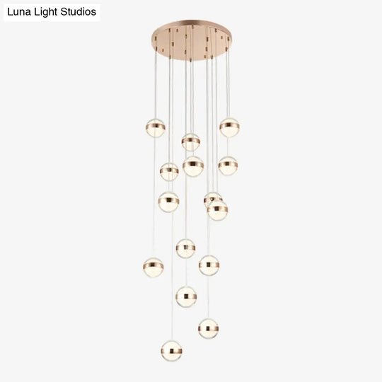 Gold Crystal Led Multi-Ceiling Light With Ball Shade For Staircase Suspension 15 /