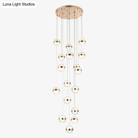 Gold Crystal Led Multi-Ceiling Light With Ball Shade For Staircase Suspension