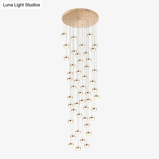Gold Led Crystal Staircase Ceiling Light With Ball Shade