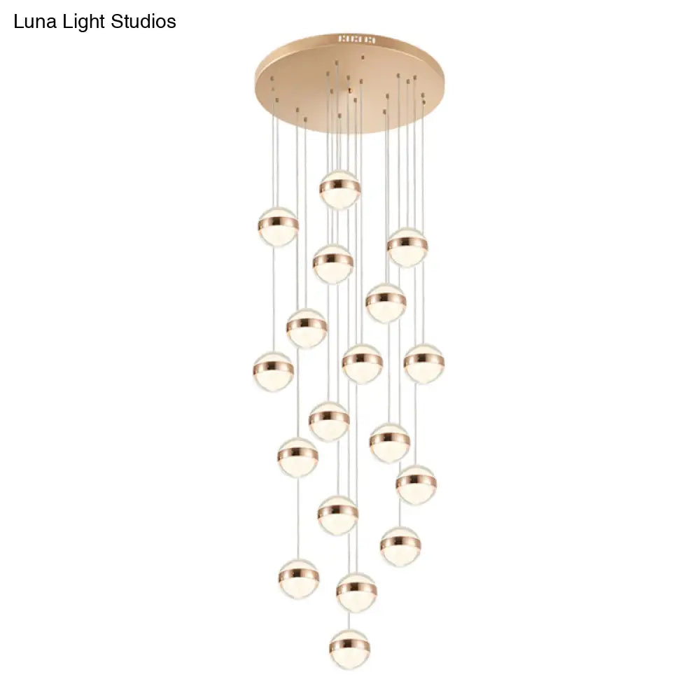 Gold Led Crystal Staircase Ceiling Light With Ball Shade