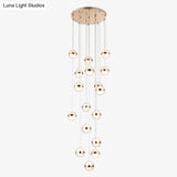 Gold Led Crystal Staircase Ceiling Light With Ball Shade