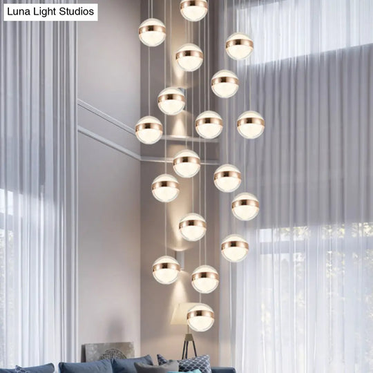 Gold Led Crystal Staircase Ceiling Light With Ball Shade