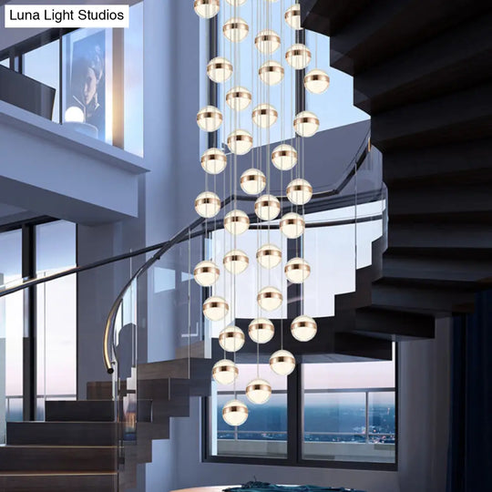 Gold Crystal Led Multi-Ceiling Light With Ball Shade For Staircase Suspension 25 /