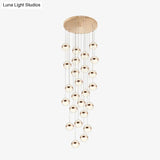 Gold Led Crystal Staircase Ceiling Light With Ball Shade