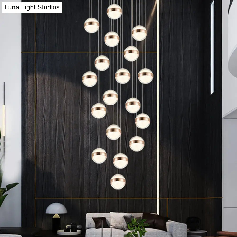 Gold Crystal Led Multi-Ceiling Light With Ball Shade For Staircase Suspension 18 /