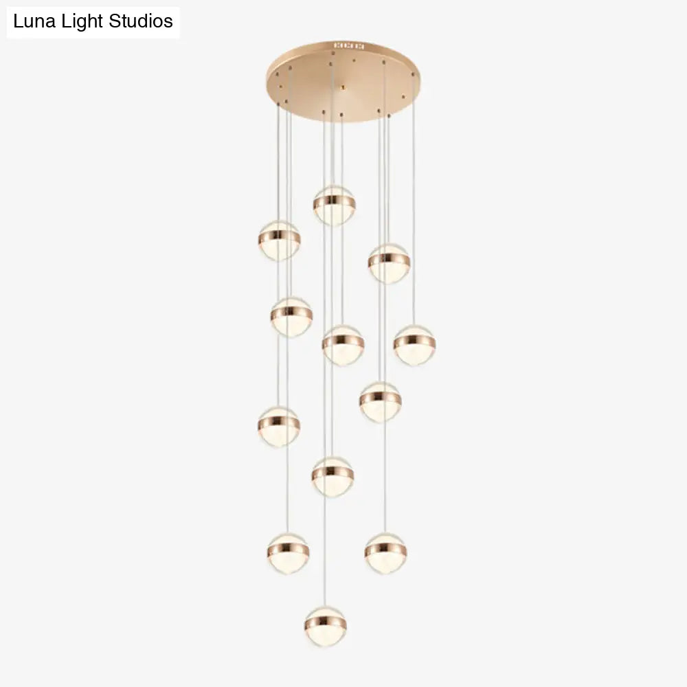 Gold Crystal Led Multi-Ceiling Light With Ball Shade For Staircase Suspension 12 /