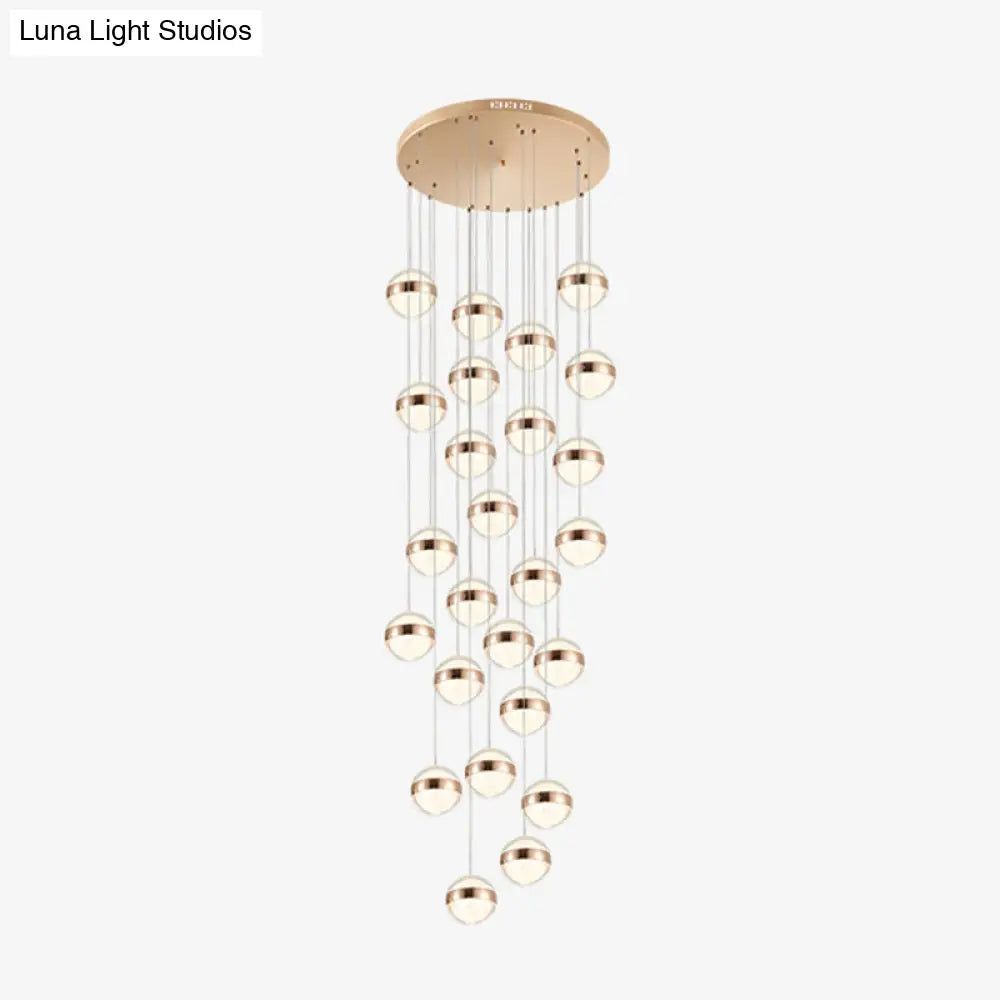 Gold Led Crystal Staircase Ceiling Light With Ball Shade