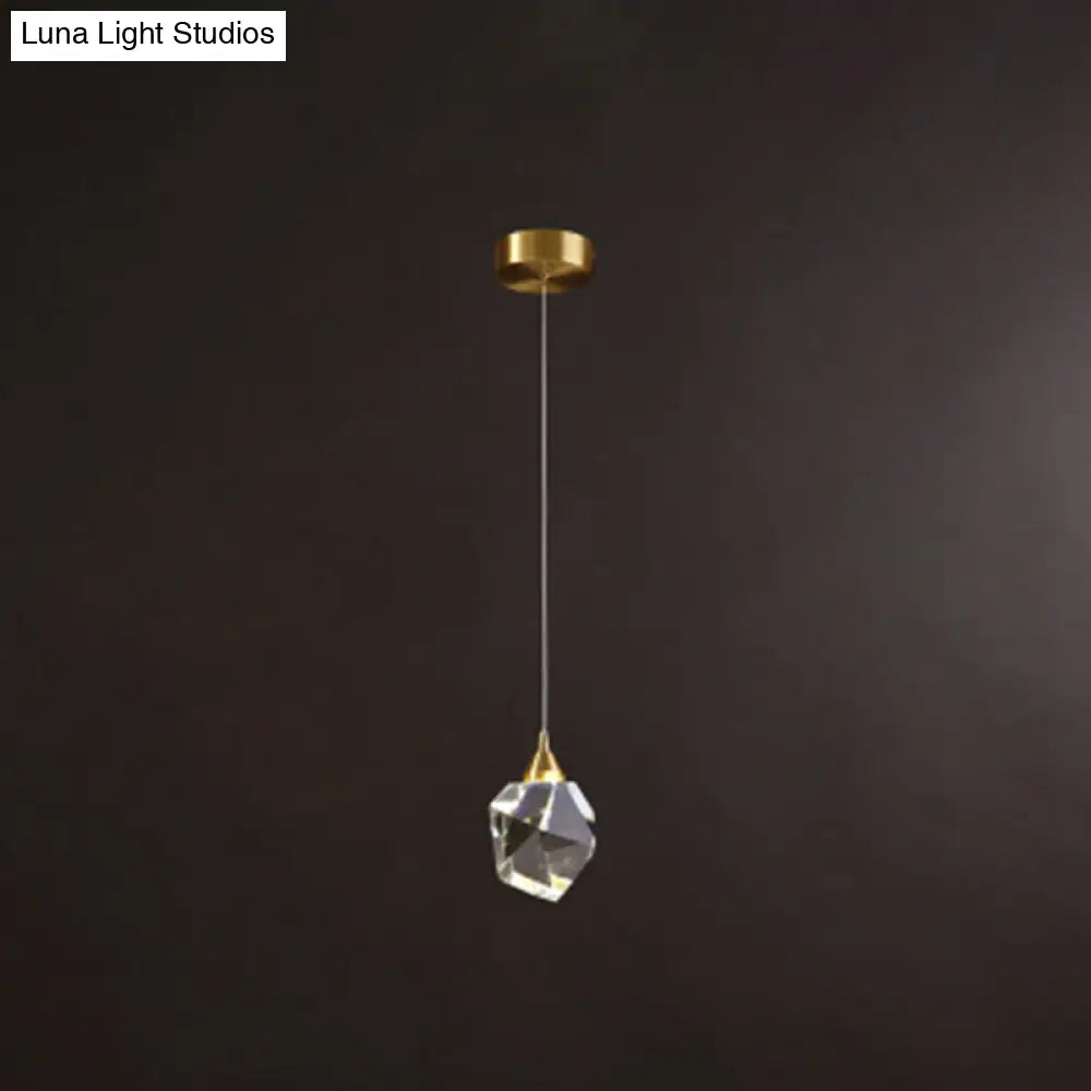 Golden Modern Stone Hanging Ceiling Light With Crystal Led: A Striking Bedroom Suspension Lighting