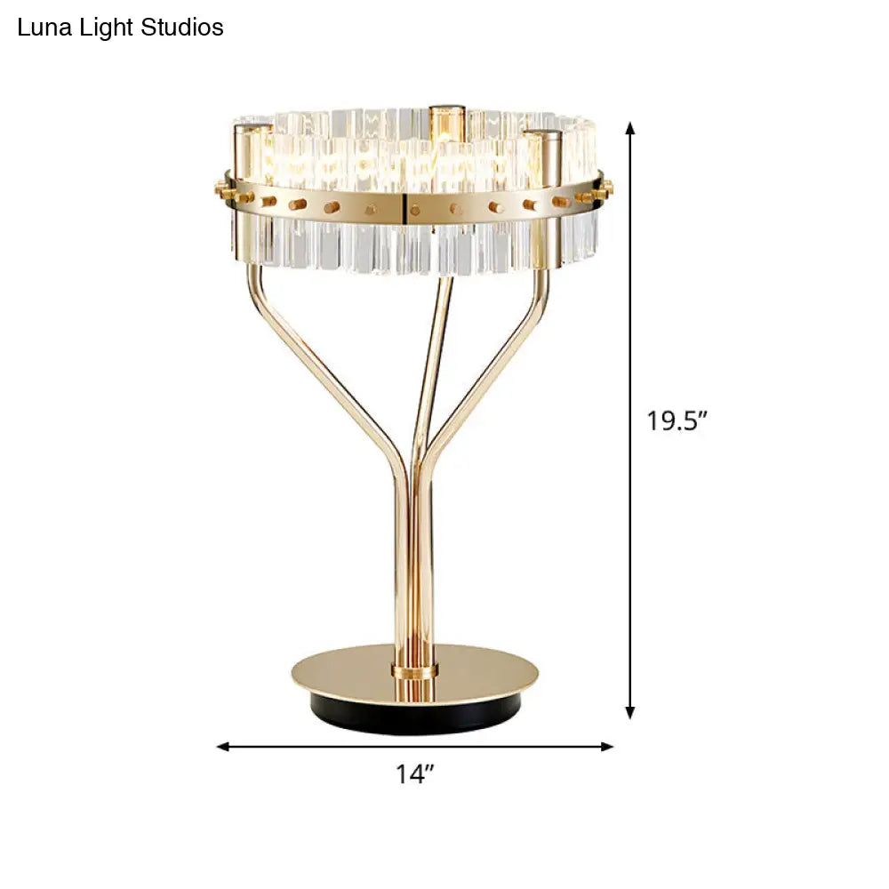 Gold Led Desk Light - Contemporary Crystal Night Table Lamp