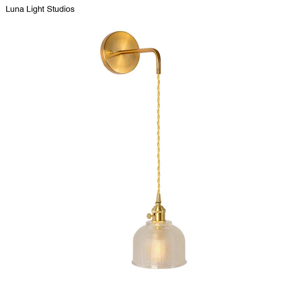 Gold Led Dome/Cone Wall Mount Sconce Light With Clear Prismatic Glass Traditional Style