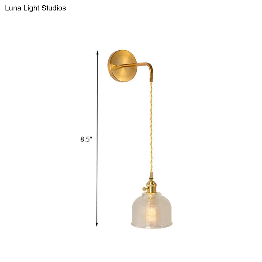 Gold Led Dome/Cone Wall Mount Sconce Light With Clear Prismatic Glass Traditional Style