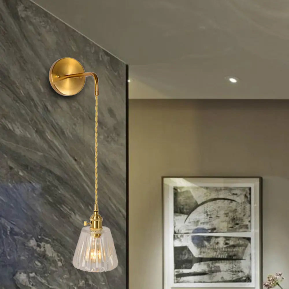 Gold Led Dome/Cone Wall Mount Sconce Light With Clear Prismatic Glass Traditional Style / B