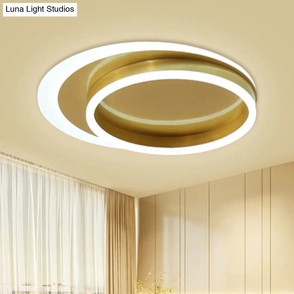 Gold Led Flush Mount Ceiling Fixture With Modernistic Metallic Round Design / Warm