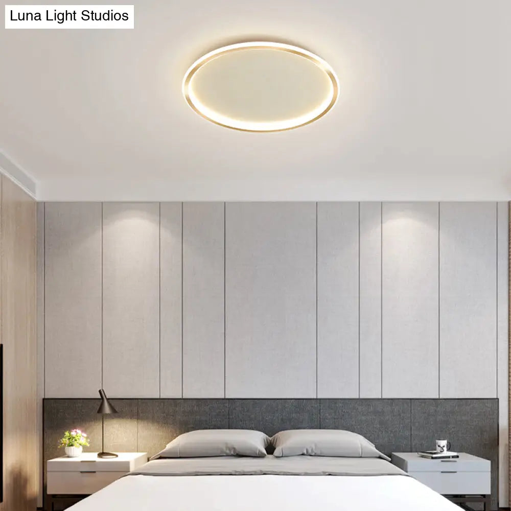 Gold Led Flush Mount Ceiling Lamp With Stepless Dimming Remote Control And Warm/White Light