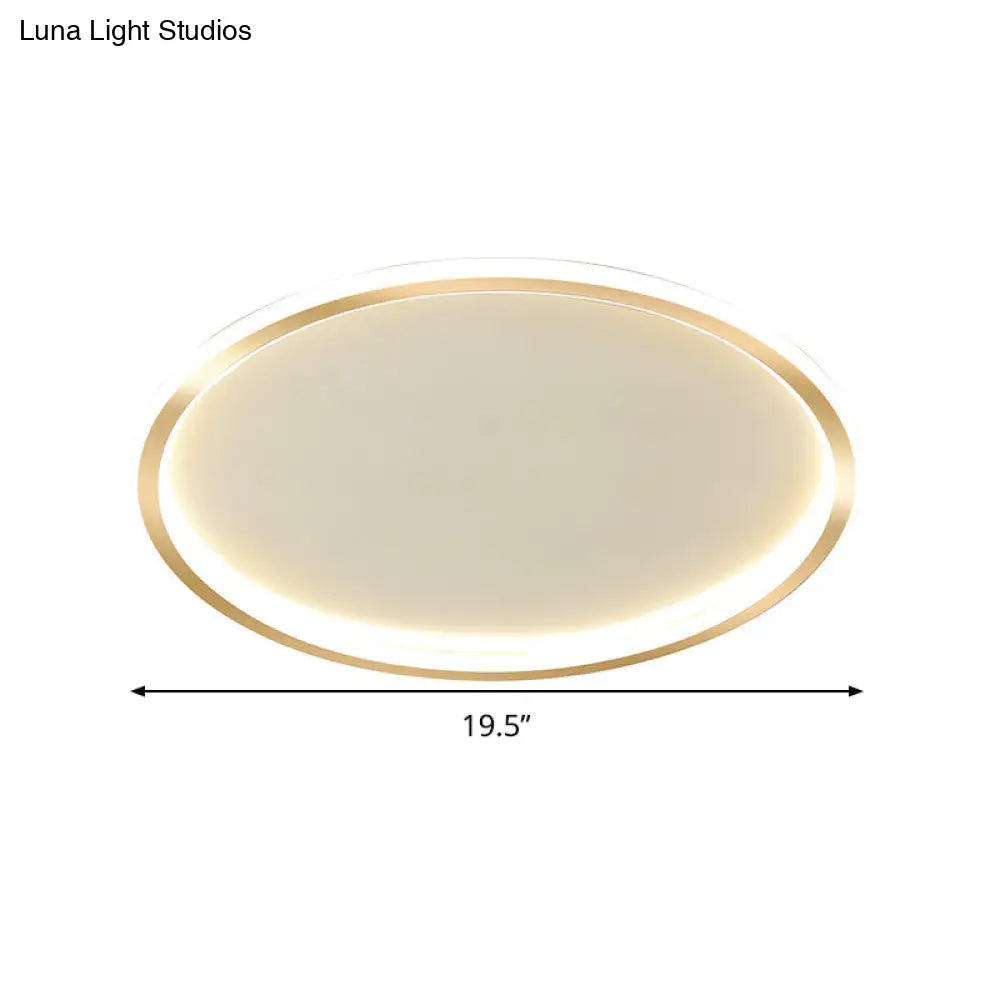 Gold Led Flush Mount Ceiling Lamp With Stepless Dimming Remote Control And Warm/White Light