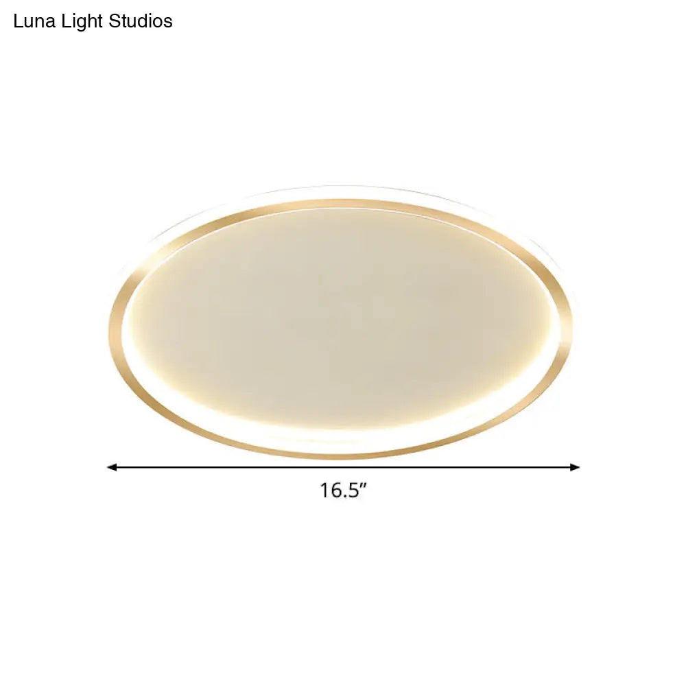 Gold Led Flush Mount Ceiling Lamp With Stepless Dimming Remote Control And Warm/White Light