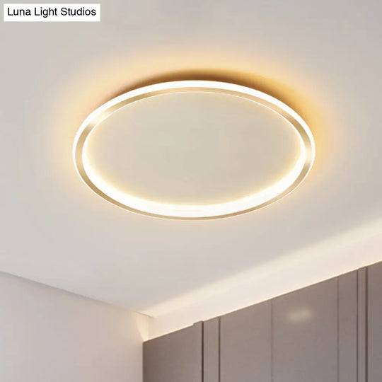 Gold Led Flush Mount Ceiling Lamp With Stepless Dimming Remote Control And Warm/White Light