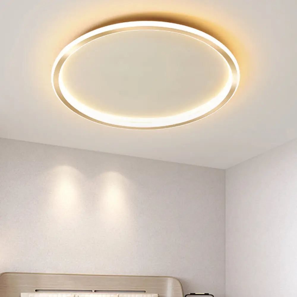 Gold Led Flush Mount Ceiling Lamp With Stepless Dimming Remote Control And Warm/White Light