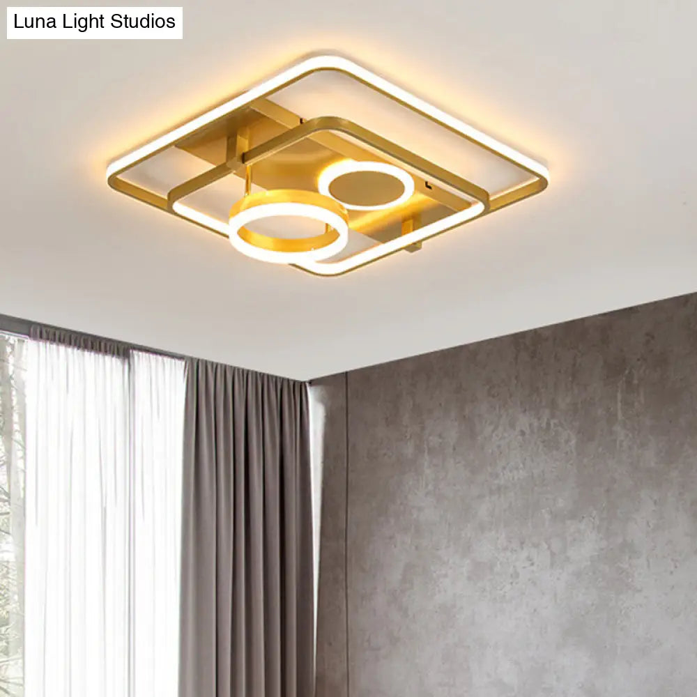 Gold Led Flush Mount Ceiling Light - Minimalist Square Acrylic Design 18/21.5 Wide For Bedroom