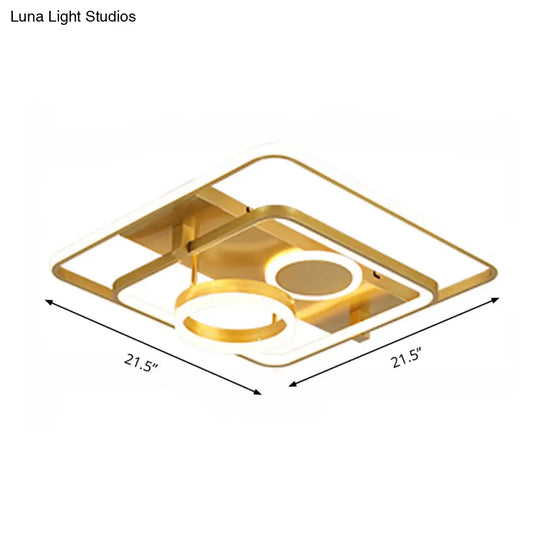 Gold Led Flush Mount Ceiling Light - Minimalist Square Acrylic Design 18’/21.5’ Wide For Bedroom