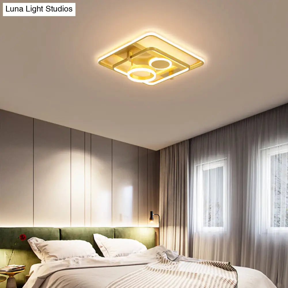 Gold Led Flush Mount Ceiling Light - Minimalist Square Acrylic Design 18/21.5 Wide For Bedroom / 18