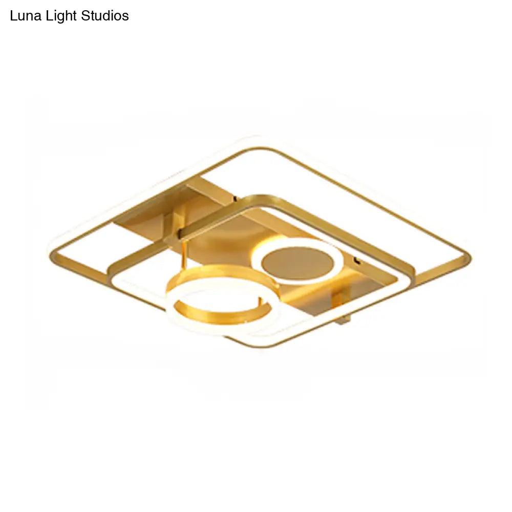Gold Led Flush Mount Ceiling Light - Minimalist Square Acrylic Design 18/21.5 Wide For Bedroom