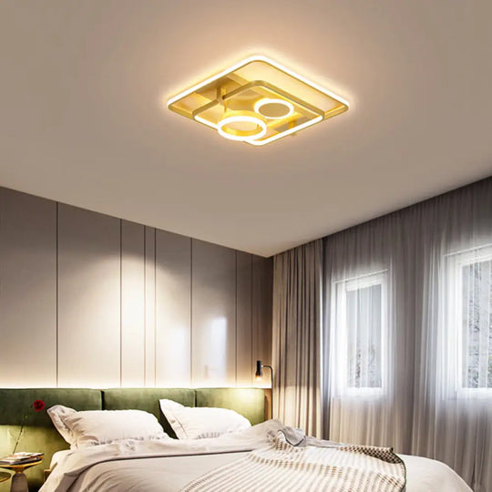 Gold Led Flush Mount Ceiling Light - Minimalist Square Acrylic Design 18’/21.5’ Wide For