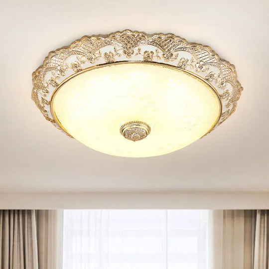 Gold Led Flush Mount Ceiling Light With Traditional Cream Glass Dome Design – Perfect For Bedroom