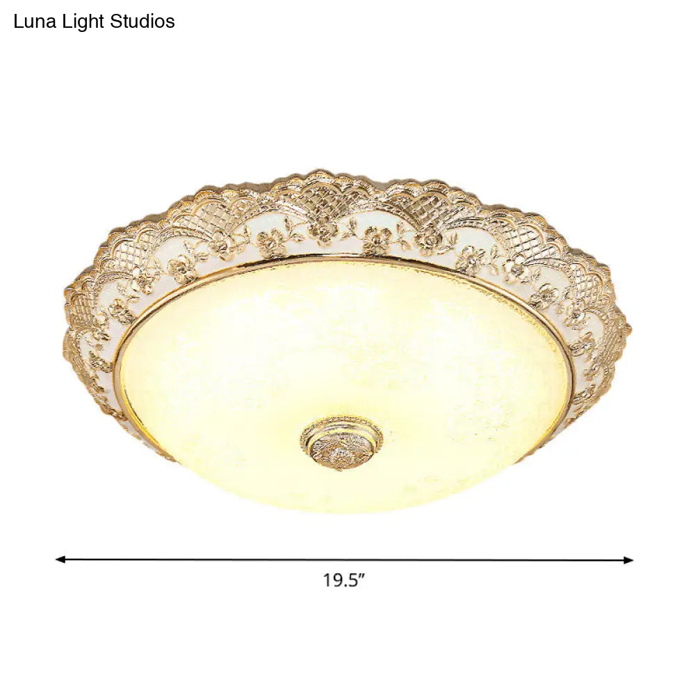 Gold Led Flush Mount Ceiling Light With Traditional Cream Glass Dome Design – Perfect For Bedroom