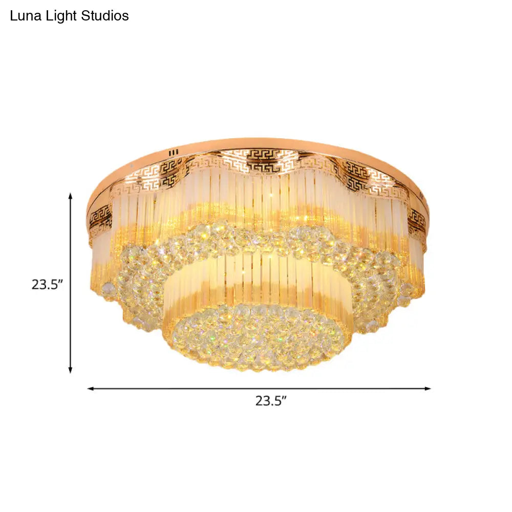 Gold Led Flush Mount Crystal Ceiling Light For Living Room