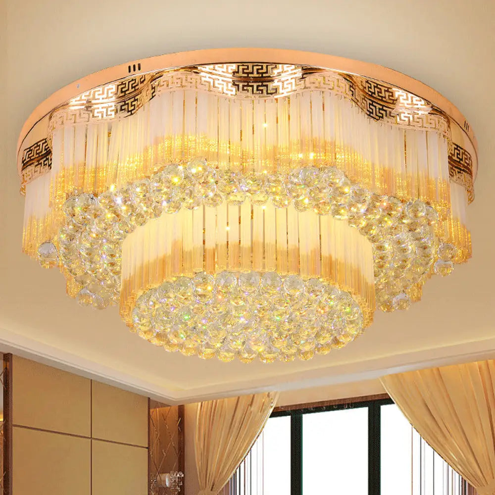 Gold Led Flush Mount Crystal Ceiling Light For Living Room