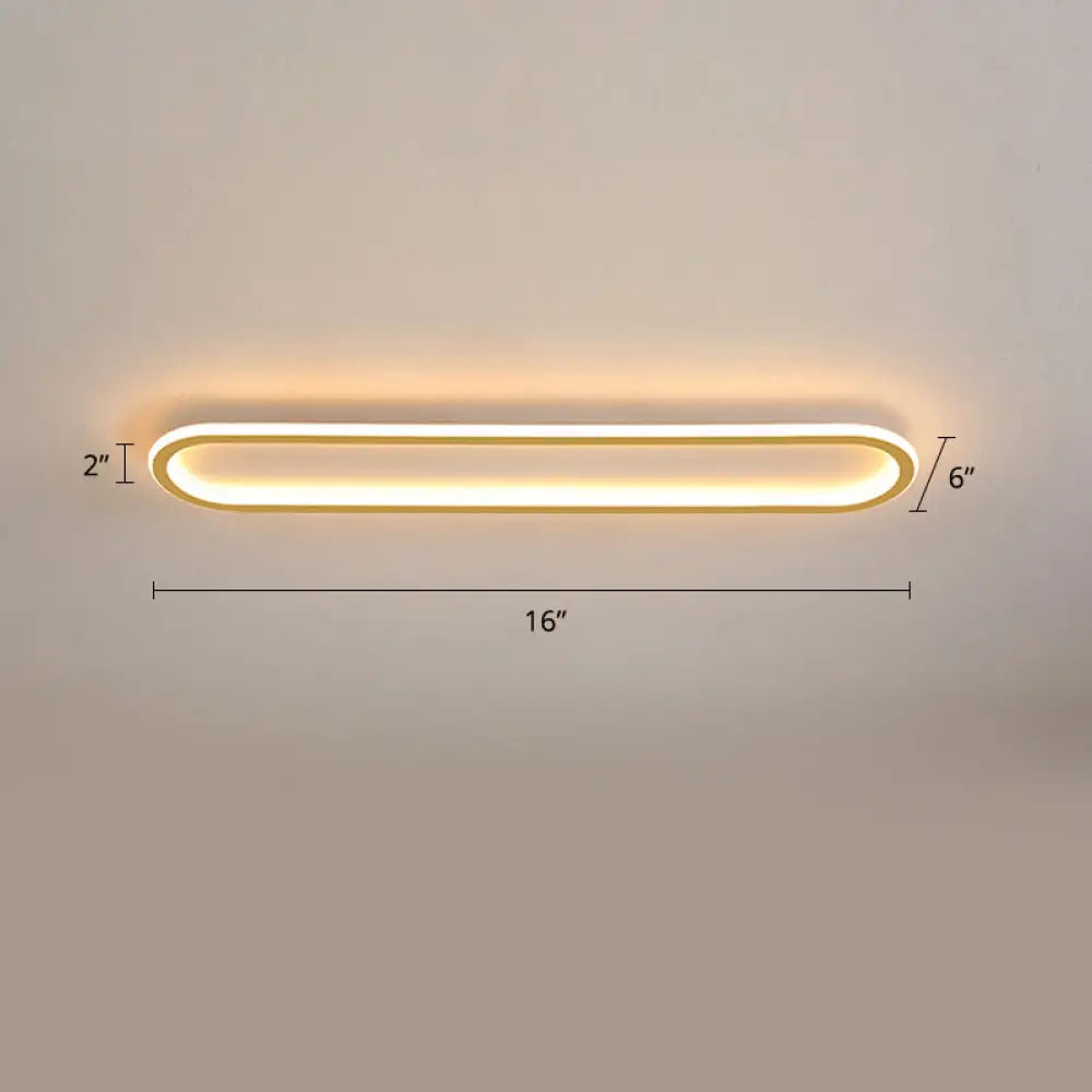 Gold Led Flushmount Light - Oblong Corridor Ceiling Mount Simple Metal Style / 16’ White