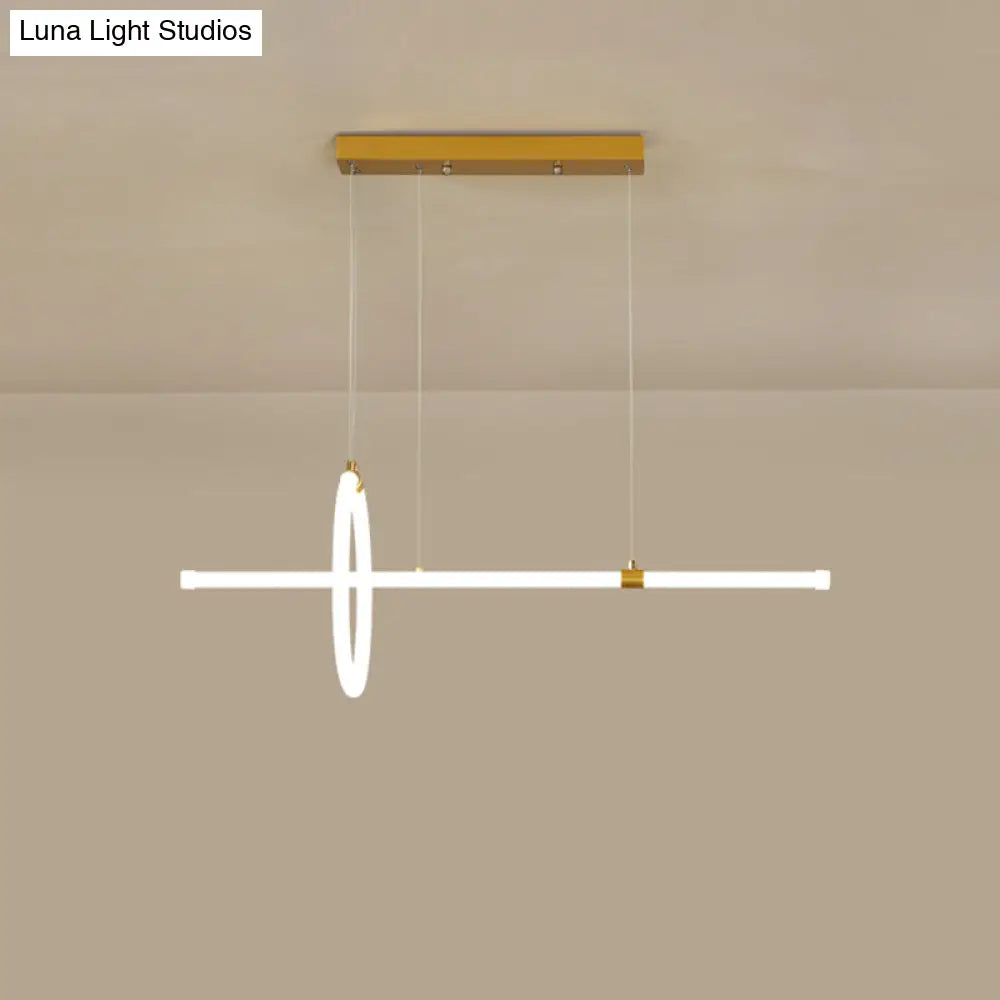 Gold Led Hanging Lamp: Ring And Tube Design Simplicity Island Chandelier For Dining Room