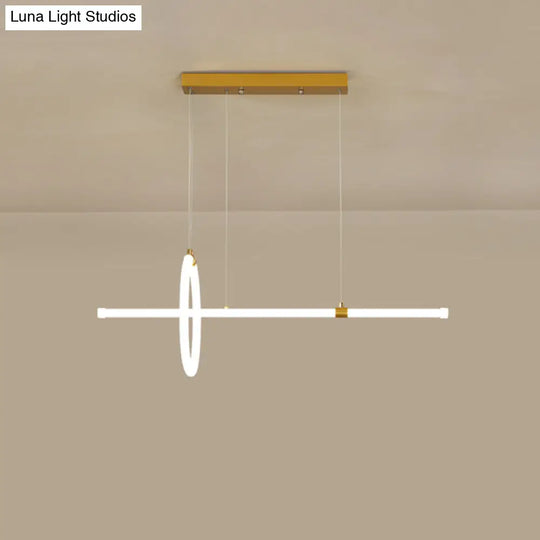 Gold Led Hanging Lamp: Ring And Tube Design Simplicity Island Chandelier For Dining Room