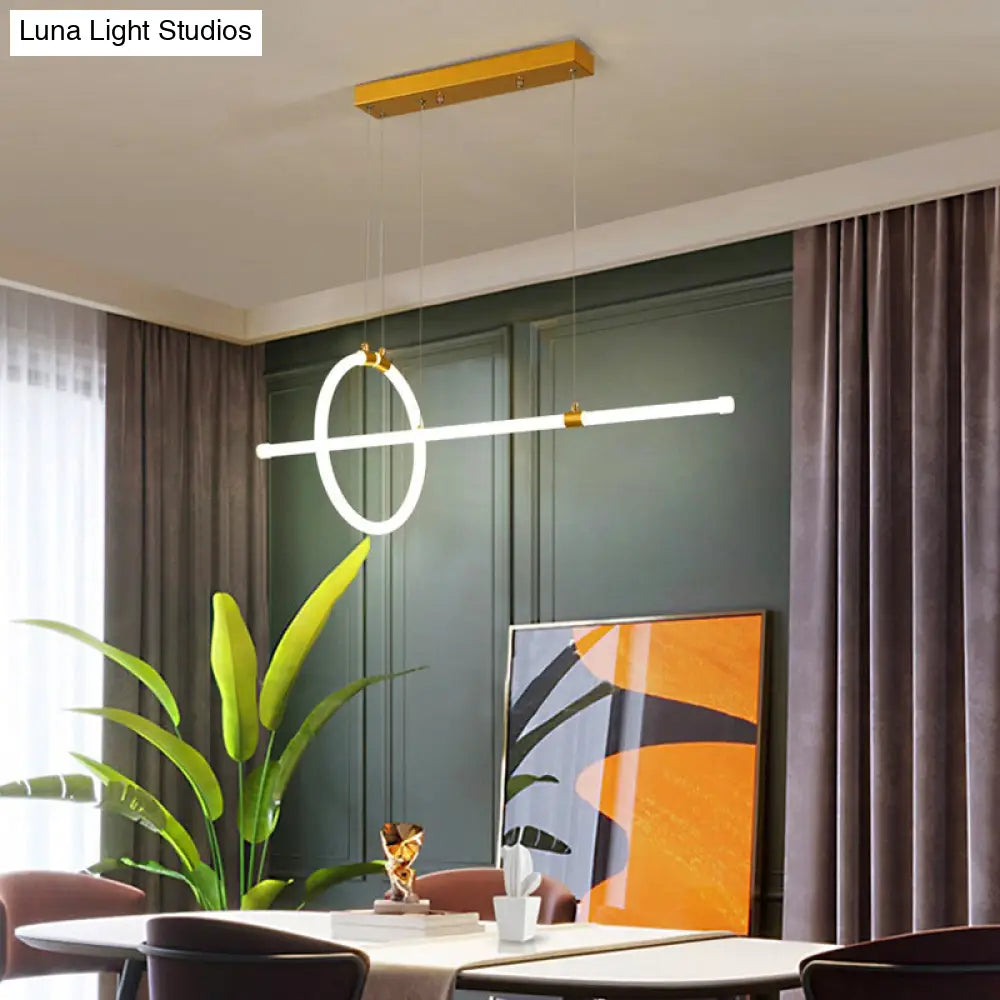 Gold Led Hanging Lamp: Ring And Tube Design Simplicity Island Chandelier For Dining Room