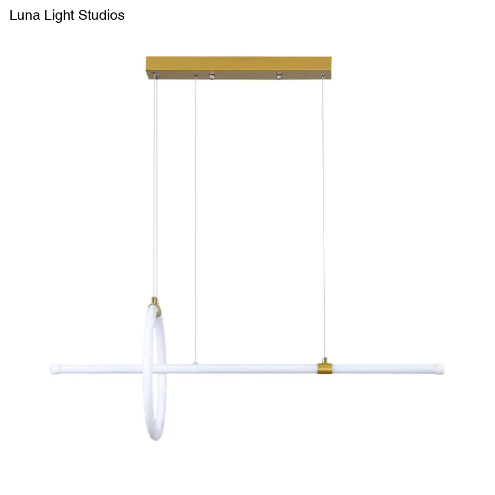 Gold Led Hanging Lamp: Ring And Tube Design Simplicity Island Chandelier For Dining Room