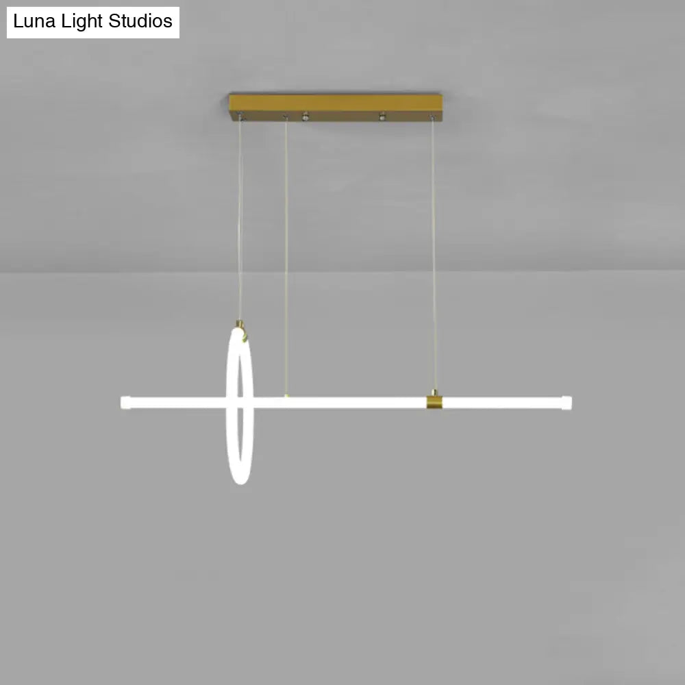 Gold Led Hanging Lamp: Ring And Tube Design Simplicity Island Chandelier For Dining Room