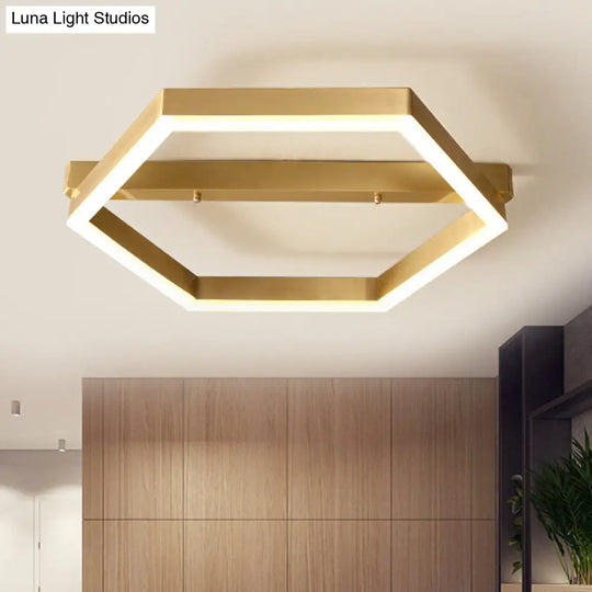 Gold Led Hexagon Flush Mount Light For Bedroom Ceiling