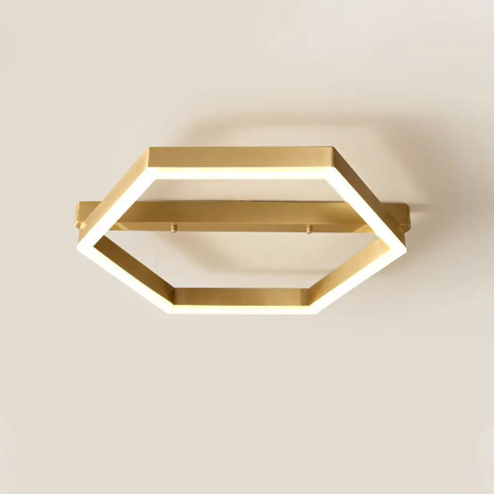 Gold Led Hexagon Flush Mount Light For Bedroom Ceiling