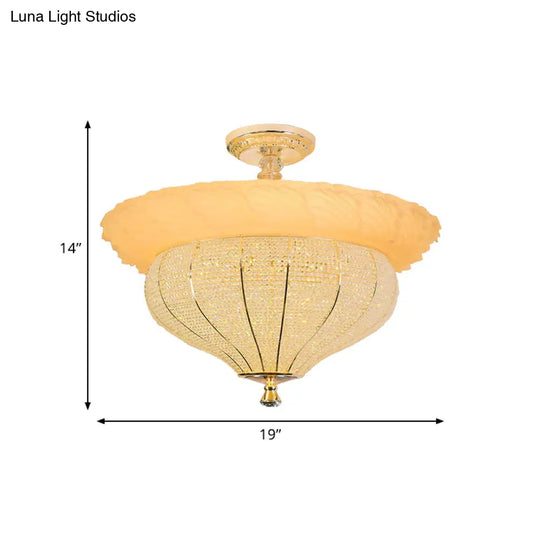 Gold Led Industrial Crystal - Encrusted Semi Flush Ceiling Light