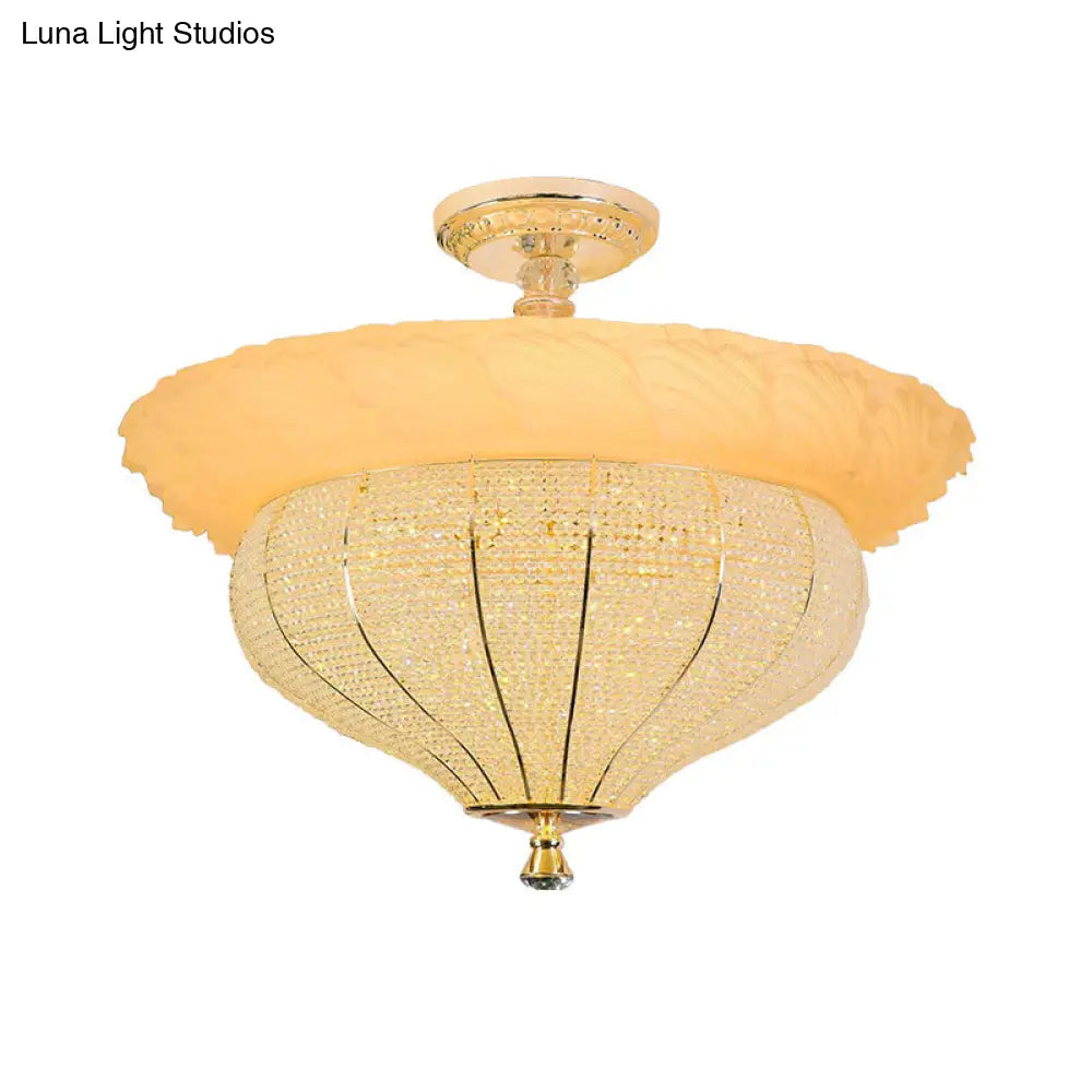 Gold Led Industrial Crystal-Encrusted Semi Flush Ceiling Light