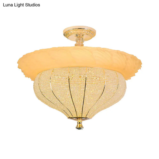 Gold Led Industrial Crystal-Encrusted Semi Flush Ceiling Light